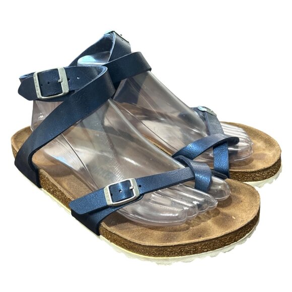 Birkenstock Yara Sandals Metallic Blue Ankle Strap Toe Loop Size EU 40 / US 9 - Picture 1 of 9